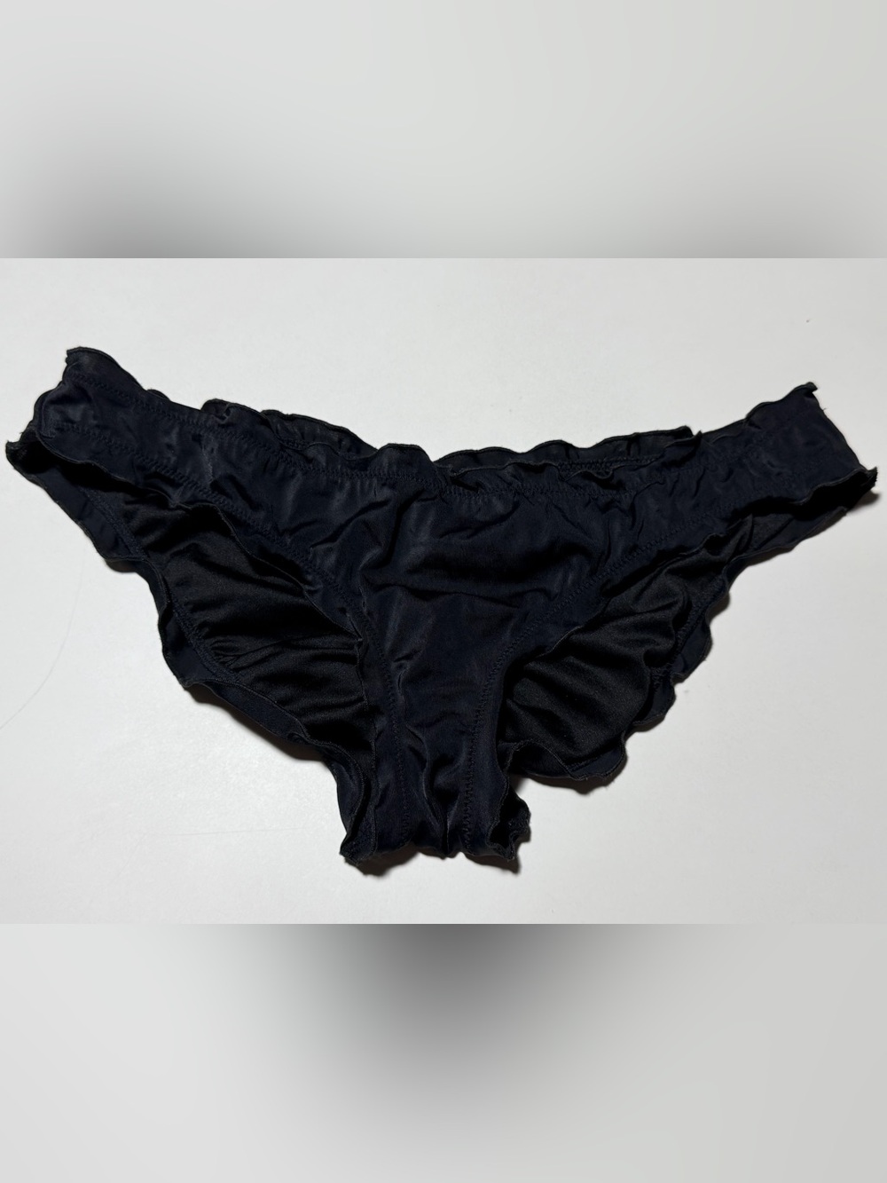 Womens Black Ruched Swimsuit Bikini Bottoms Ruffle Lettuce Trim - Size M